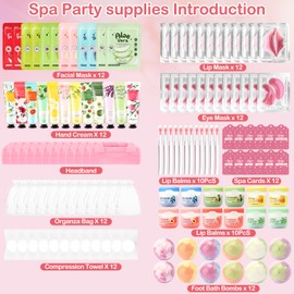 Ponhey 132 PCS Spa Party Supplies for Girls, Spa Party Favors Include Face Masks Skincare, Hand Cream, Lip Balm, Under Eye Patches, Lip Mask and Foot Bath Bombs, Spa Birthday Sleepover Party Supplies