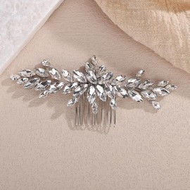 Teyglen Silver Bridal Crystal Hair Comb Full Rhinestone Hair Piece Bride Wedding Hair Comb Sparkly Rhinestone Headpiece Party Prom Hair Accessories for Women (Silver)
