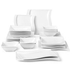 MALACASA Plates and Bowls Sets, 26-Piece Porcelain Dinnerware Sets for 6, Blue Dish Set with Plates and Bowls, Serving Platters, Kitchen Dining Ware Set, Square Plates Dinnerware Set, Series Flora