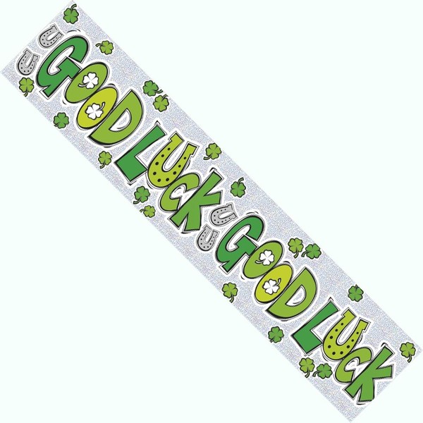 Good Luck Party Banner Giant Extra Wide Decoration 4 Leaf Clover New Chapter Sorry You're Leaving Recyclable Eco Friendly Holographic Shiny Sparkly Party Banner