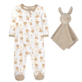 Baby Essentials Infant Boys 2 Piece Easter Bunny Onesie Footie and Matching Lovey Blanket (Boys 2 Piece Easter Bunny, 6 Months)