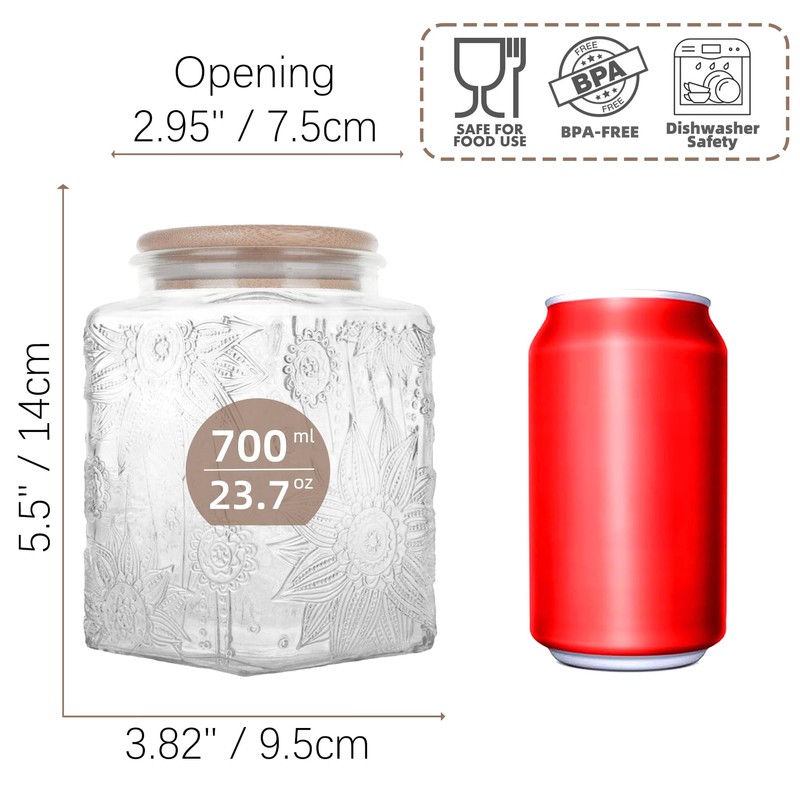 Glass Storage Jars With Airtight Lid, 23.7oz Canister For Kitchen