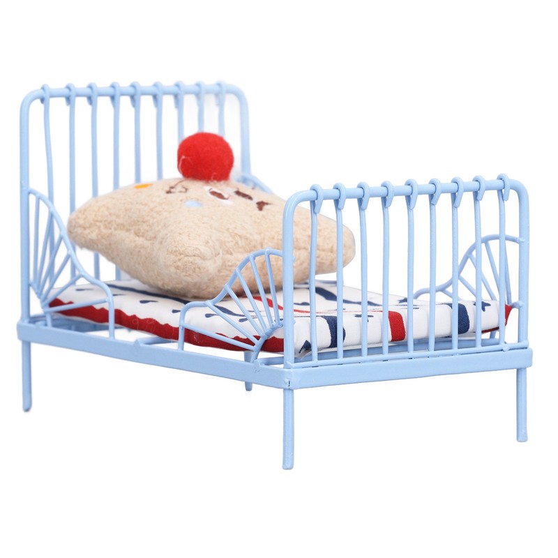 1:12 Miniature Bed Metal Structure Cute Pattern Sponge Cloth Mattress