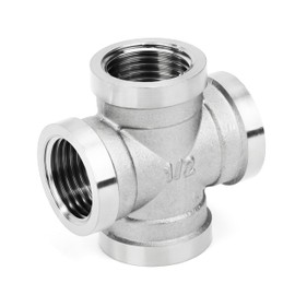 Brass Cross Tube Fitting, 1/2 Female Thread, 4 Way Coupling Connector for Connecting Pipes, Water, Fuel, Oil, Inert Gases, Brass Clay, 1 Piece (Nickel Plate)