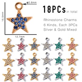 stino Mixed Color Rhinestone Charms for Jewelry Making, Silver & Gold Metal Charms for Earrings, Bracelets & Necklaces (Star Red White & Blue)