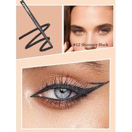 Shimmer Black Gel Glitter Eyeliner Pencil, Metallic Waterproof Smudge-Proof Creamy Retractable Smooth Eye Liner pencil, Hypoallergenic Long Lasting Eyeliner Brightener Pen Eye Makeup Gift for Women#12