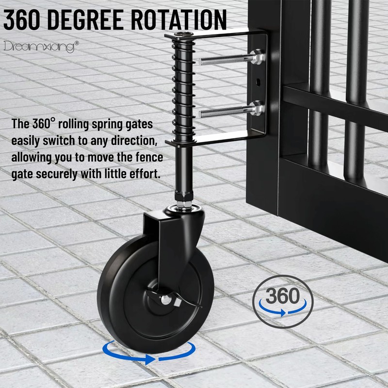 5" Spring Loaded Gate Caster with Side Brake, Heavy Duty