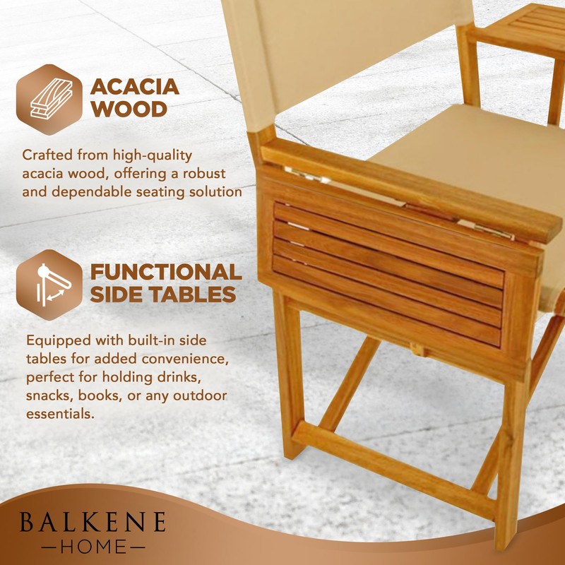 Outdoor Folding Directors Chair with Side Tables