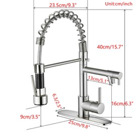 Kitchen Faucet Commercial Single Handle Spring Kitchen Sink Faucet with Pull Down Sprayer Brushed Nickel (Deck Plate Included)