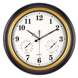 Outdoor Clock for Patio Large Waterproof with Thermometer & Hygrometer Combo, 18 in Metal Outdoor Wall Clocks for Pool, Silent Battery Operated Decorative Retro Clock for Living Room/Bathroom