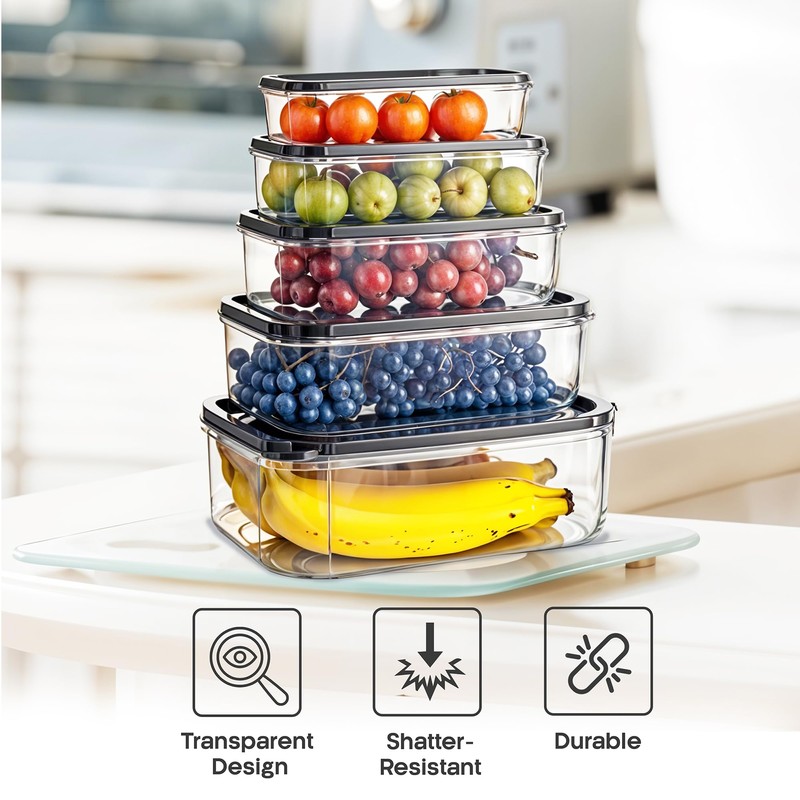 My Happy Home 5 Piece Set Rectangular Food Storage Containers