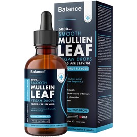 Balance Mullein Leaf Liquid Drops - 60ml (2 Month Supply) - High Strength 6,000mg per Bottle - Premium Mullein Leaf Extract - 60 Servings - Fast Absorption Sublingual Formula - Vegan - Made in the UK (1 Pack)