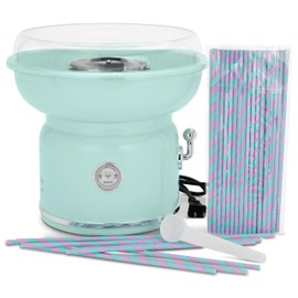 iscream Nostaligic Design Cotton Candy Maker Machine for Home and Kitchen with 50 Paper Straw Handles, Mint Green