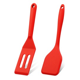 Dazzhues Mini Silicone Brownie Serving Spatula Set Flexible Non Stick Serve Turner Heat Resistant Cooking Spatula for Flip Eggs Crepe Steak Pizza Kitchen Utensil (Red)