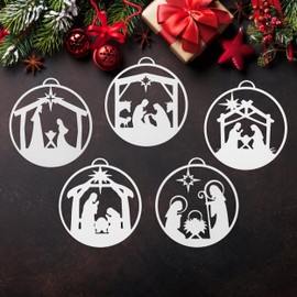 ROCC RUSTED ORANGE CRAFTWORKS CO. Nativity Ornaments - 5 Pack Variety - Metal Nativity Scene - 4" Christmas Tree Decoration - Religious Christmas