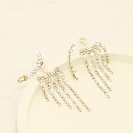 Atifober Silver Rhinestone Tassel Dangle Earrings - S925 Silver Post Sparkly Long Tassel Earrings - Trendy Fringe Earrings - Crystal Dangle Earrings - Statement Wedding Birthday Party Jewelry