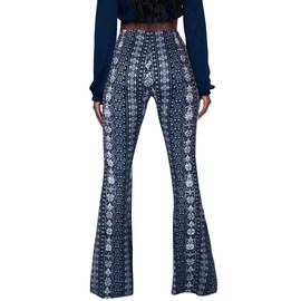 Herose Womens Feminine Retro Printed Flowy Flared Pants S Vertical Pattern