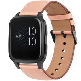 Leather Strap for Garmin Venu Sq/Sq 2 Music, Vivoactive 3/3 Music, Forerunner 55/645/245, Vivomove HR/Instinct 2S/Fenxi 7S (Pink) - 20mm Women's Replacement Band