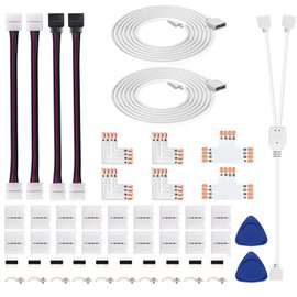 iCreating LED Strip Connector 4 Pin, RGB 5050 LED Light Connectors Kit Includes L Shape LED Connectors for Strip Lights 4Pin 10mm LED Light Strip Connectors for Controller 4 Pin LED Connectors Jumper