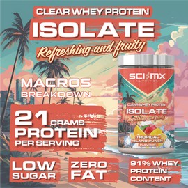 SCI-MX Clear Whey Isolate Protein - Tropical Flavour - Lean Potein Formula for Muscle Growth & Maintenance • Zero Fat • Low Sugar • Non-GMO • 400g • 21g Protein per Serving
