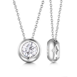 925 Sterling Silver Moissanite Round Necklace for Women Bezel Solitaire Diamond Circle Necklace