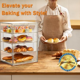 OKAY ORANGE Pastry Display Case, Bread Box for Kitchen Countertop, 4 Layers Stackable Bread Storage Container, Clear Bakery Display Case Countertop for Bread, Bagel, Muffins (Clear)