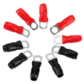 Copper Terminal Lugs Kit, 10 Pcs 1/0 Gauge Copper Terminal Ends Kit for Medium Size Vehicle Ring Terminal Wire Connector #4 - Red Black