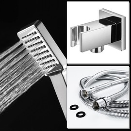 ENKI, EO008, Concealed Handshower Kit incl. Square Handset, Shower Hose and Shower Outlet with Shower Head Holder in Solid Brass, Chrome