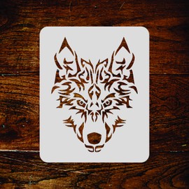 Wolf Stencil - 21.5 x 28 cm (L) - Reusable Animal Artic Wolf Head Wall Stencil Template