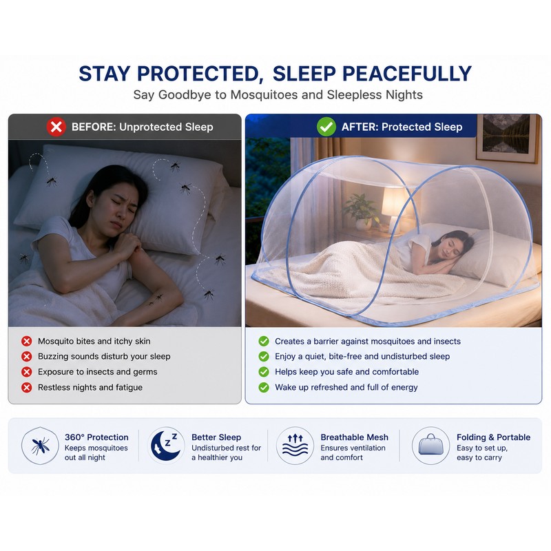 Single Bed Mosquito Net for Bed Summer - 100% Polyester