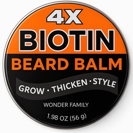 WONDER FAMILY Biotin Beard Balm for Men Care – Moustache & Beard Hair Growth, Shaper, Straightener, Filler & Softener Wax Butter Treatment, – For Growth, Grooming, Shaping – 2 Oz