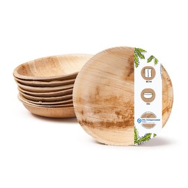 BIOZOYG Palmware Snack Bowls Set I 50 Pieces Organic Disposable Bowls Round 80 ml, Diameter 10 cm I Party Tableware Compostable & Biodegradable I Palm Leaves Disposable Tableware for Finger Food Dips