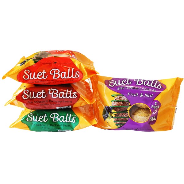 Wildlife Sciences Melt Resistant Suet Balls Variety 16 Pack, 4 Wrapped Packs of 4 Bird Suet Balls