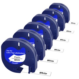 Pack of 6 Compatible with DYMO LetraTag Label Tape 91201, 12 mm x 4 m for Dymo LT-110T LT-100H LT-2000 LT- QX50 Label Printer Thermal Printer Paper, Ideal for Home and Office (Black on White)