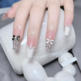 Self Nail Ballerina Nail Tips Artificial Nails 24p + Double Sided Tape Glue, 1 Piece, Ballerina Shape #06 / 셀프네일 발레리나 네일팁 인조손톱 24p +양면테이프글루, 1개, 발레리나쉐입#06
