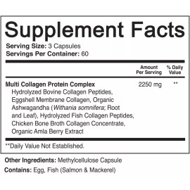 NUTRIFLAIR COLLAGEN COMPLEX 2250mg Type I, II, III, V, X Hair Skin Nails 180 Cap