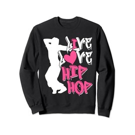 I Love Hip Hop Dance Pink Heart and Hip Hop Dancer Womens Sweatshirt