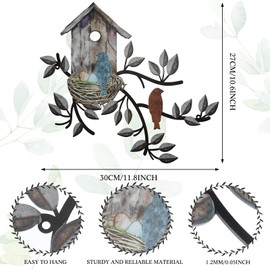 Peryiter Birds Wall Metal Decor for Outdoor Art Hanging Metal Tree with Birdhouse for Living Room Tree Leaf Wall Decor for Indoor Outdoor Garden(Brown)