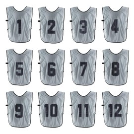 PATIKIL Soccer Training Vest, 12 Pack Team Sports Pinnies Reversible Numbered Soccer Practice Pennies Jerseys Bibs with Belt for Youth, 22 Inch Grey