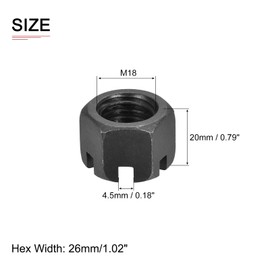 DTGN M18x2.5mm(DxP) Slotted Hex Castle Nuts - 5Pack - Good for Machinery Repairing - Carbon Steel Blackened Hexagon Nuts - Black