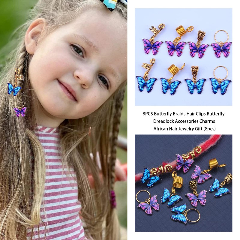8PCS Butterfly Braids Hair Clips Butterfly Dreadlock Accessories Charms African