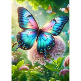 QINRUBB DIY Butterfly Diamond Painting Adults, 5D Flowers Diamond Painting Pictures Beginners, Dreamland Round Full Drill Diamond Painting Embroidery Cross Stitch Gifts Home Wall Decor 30 x 40 cm
