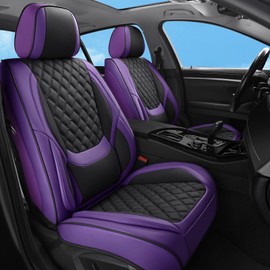 Sxikin Car Seat Covers Front Seat Purple Black, Luxury Faux Leather Waterproof Non-Slip Seat Protector Universal Fit for Most Cars SUVs Trucks Pick-ups,Car Interior Accessories（Purple Black-Front）