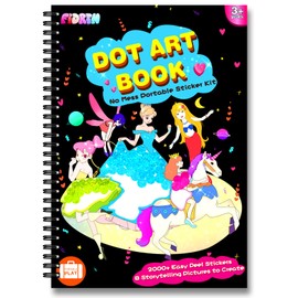 FIDRTH Dot Art Activity: No Mess Sticker Art Book for Kids, Scrapbooking Arts and Toddler Crafts Supplies, Airplane Travel Activity, Gifts for Boys & Girls Ages 3, 4, 5, 6, 7 (Unicorns & Princesses)