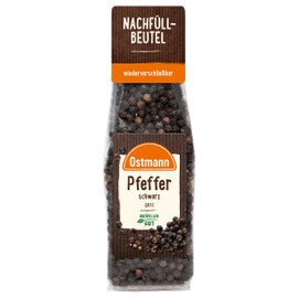 Ostmann Spices - Peppercorns Black | Unground Pepper | For Refilling the Shaker Can | Resealable Packaging | 50 g in Bag