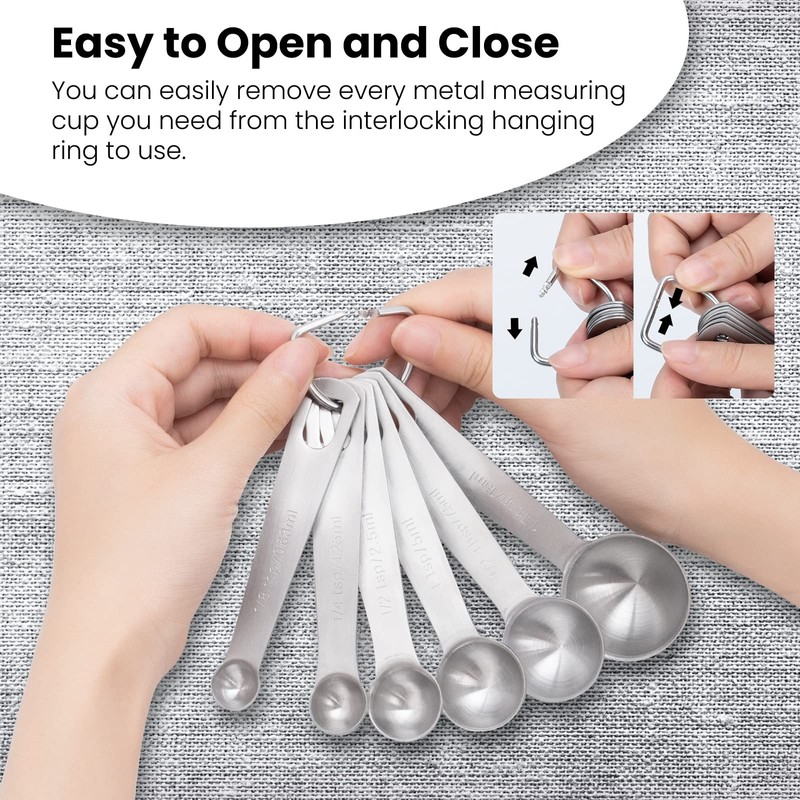 6 Piece Stainless Steel Measuring Spoons, Stackable Measuring Spoons Set,