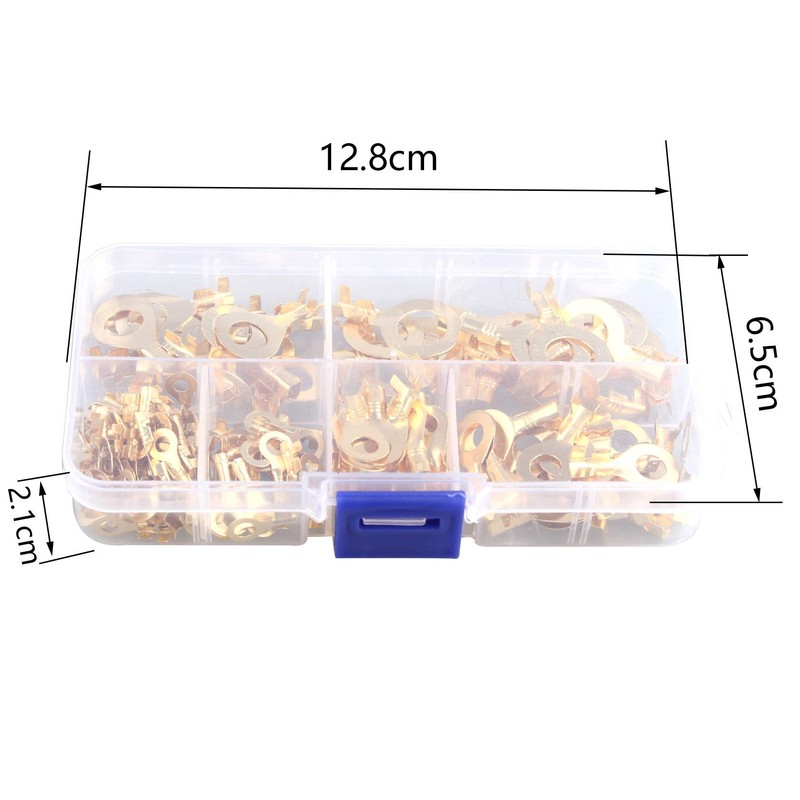 HALJIA 150PCS Assorted Brass Ring Cable Lugs Ring Eyes Copper