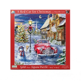 SUNSOUT INC - A Red Car for Christmas - 500 pc Jigsaw Puzzle by Artist: Marcello Corti - Finished Size 19" x 19" Christmas - MPN# 60668
