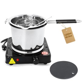 Hehinton Professional Double Boiler Melter Pot 1200ML/40.6OZ, 304 Stainless Steel Melting Pot with 1000W Electric Hot Plate, Multi-Functions Melting Pots for Wax Soap Base Chocolate Candy Cheese Butter