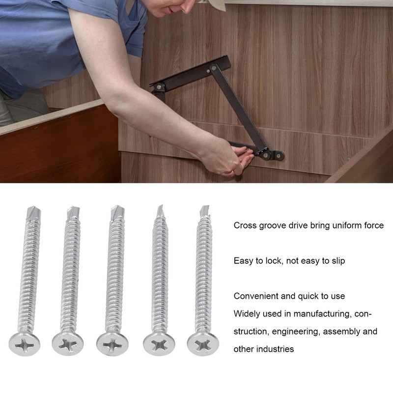 200Pcs Self Drilling Screw Cross Countersunk Head 410 Stainless Steel